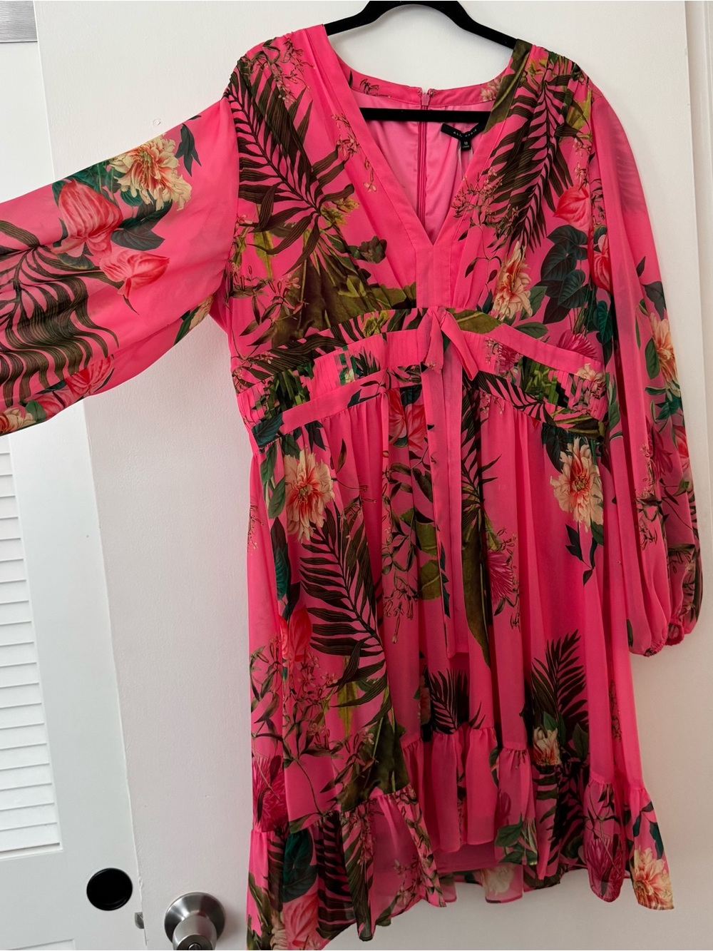 NWT Alex Marie Shannon Tropical Floral Printed Chiffon Balloon Sleeve Dress - Picture 3 of 9